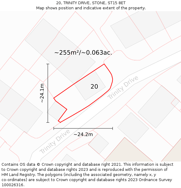 20, TRINITY DRIVE, STONE, ST15 8ET: Plot and title map