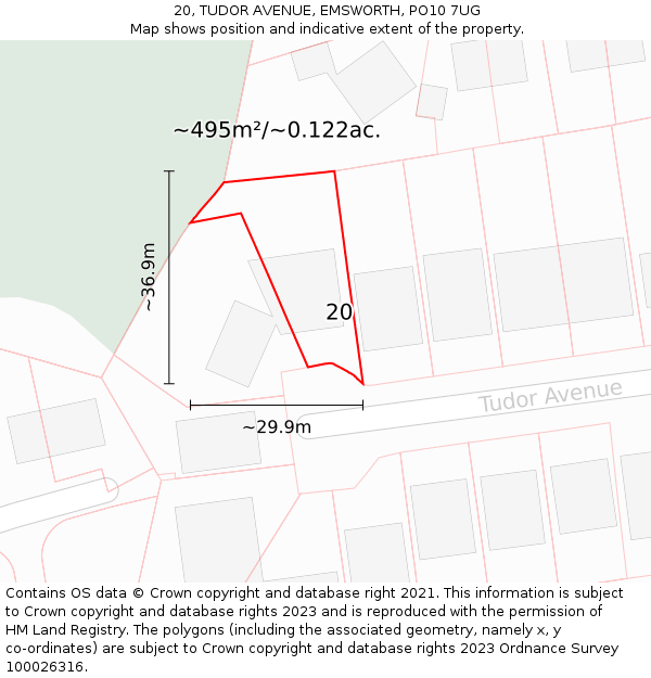 20, TUDOR AVENUE, EMSWORTH, PO10 7UG: Plot and title map