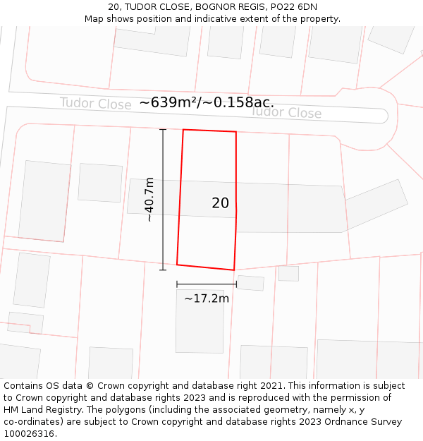 20, TUDOR CLOSE, BOGNOR REGIS, PO22 6DN: Plot and title map