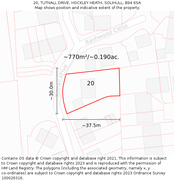 20, TUTNALL DRIVE, HOCKLEY HEATH, SOLIHULL, B94 6SA: Plot and title map