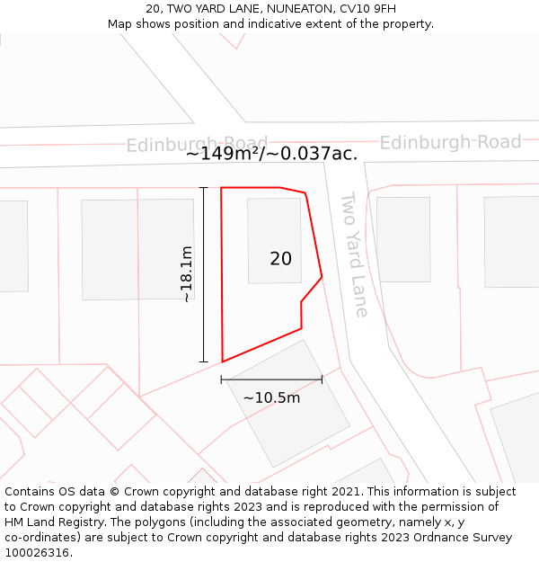 20, TWO YARD LANE, NUNEATON, CV10 9FH: Plot and title map