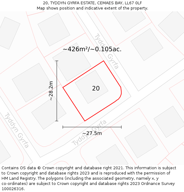 20, TYDDYN GYRFA ESTATE, CEMAES BAY, LL67 0LF: Plot and title map