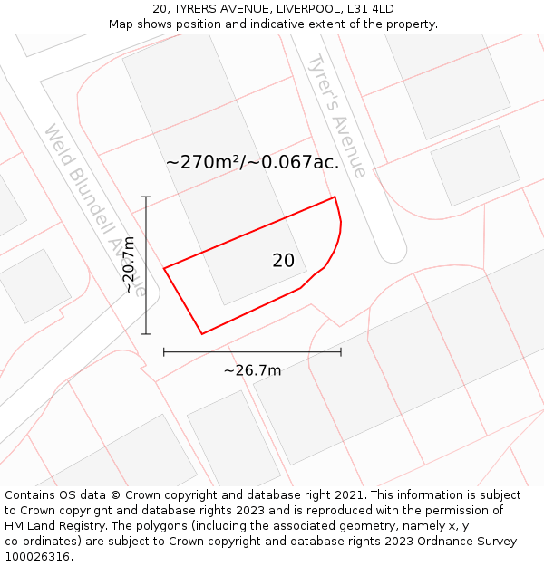 20, TYRERS AVENUE, LIVERPOOL, L31 4LD: Plot and title map
