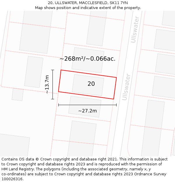 20, ULLSWATER, MACCLESFIELD, SK11 7YN: Plot and title map