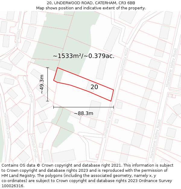 20, UNDERWOOD ROAD, CATERHAM, CR3 6BB: Plot and title map