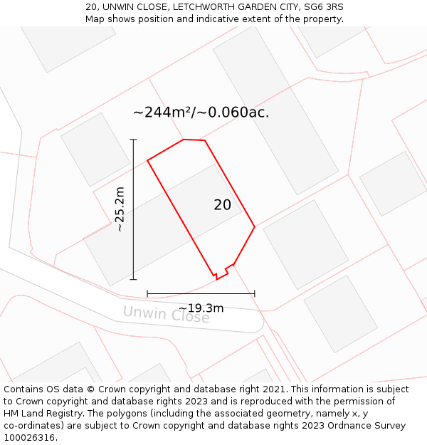 20, UNWIN CLOSE, LETCHWORTH GARDEN CITY, SG6 3RS: Plot and title map