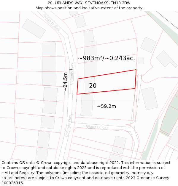 20, UPLANDS WAY, SEVENOAKS, TN13 3BW: Plot and title map