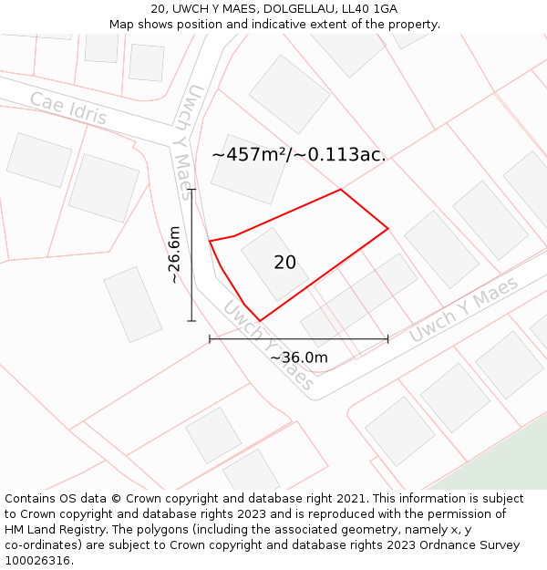 20, UWCH Y MAES, DOLGELLAU, LL40 1GA: Plot and title map