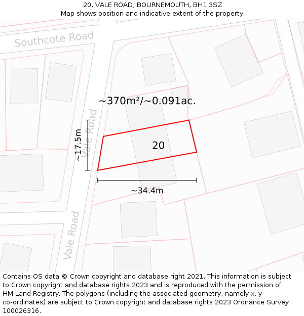 20, VALE ROAD, BOURNEMOUTH, BH1 3SZ: Plot and title map