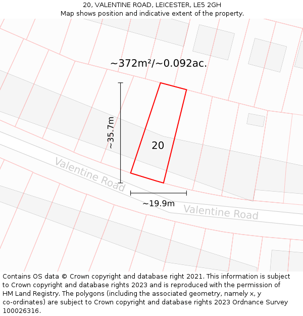 20, VALENTINE ROAD, LEICESTER, LE5 2GH: Plot and title map
