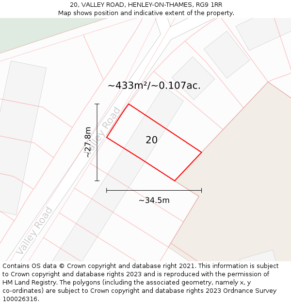 20, VALLEY ROAD, HENLEY-ON-THAMES, RG9 1RR: Plot and title map