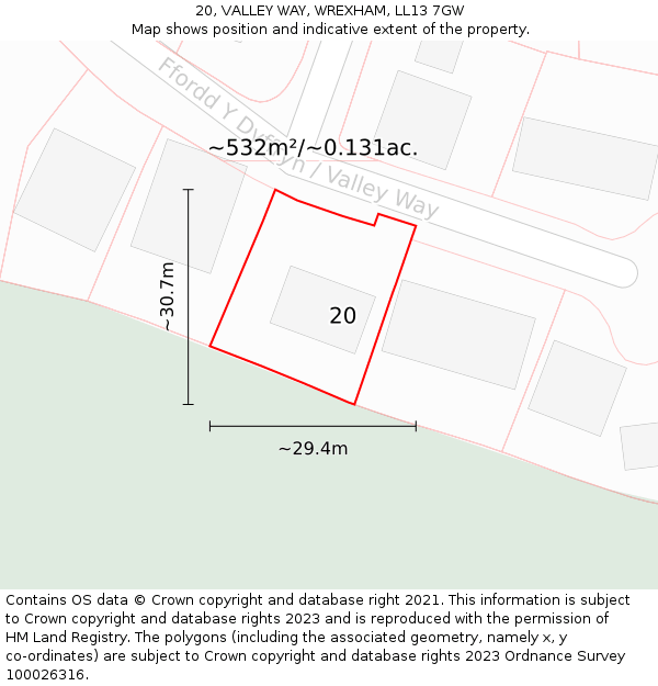 20, VALLEY WAY, WREXHAM, LL13 7GW: Plot and title map