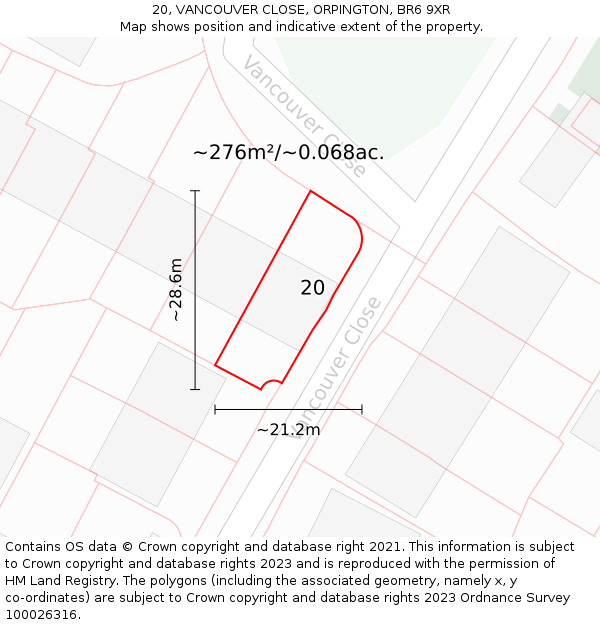 20, VANCOUVER CLOSE, ORPINGTON, BR6 9XR: Plot and title map