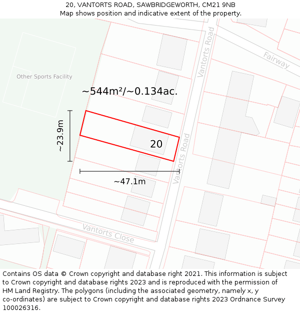 20, VANTORTS ROAD, SAWBRIDGEWORTH, CM21 9NB: Plot and title map