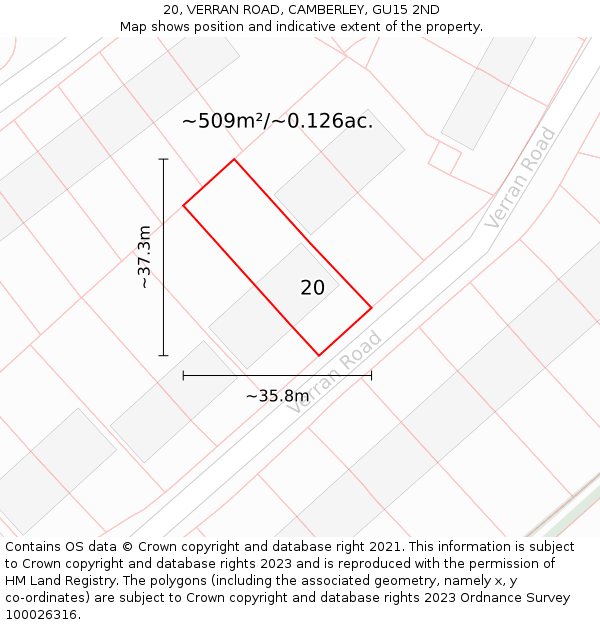 20, VERRAN ROAD, CAMBERLEY, GU15 2ND: Plot and title map