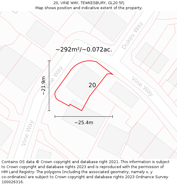 20, VINE WAY, TEWKESBURY, GL20 5FJ: Plot and title map