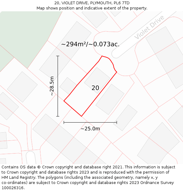 20, VIOLET DRIVE, PLYMOUTH, PL6 7TD: Plot and title map