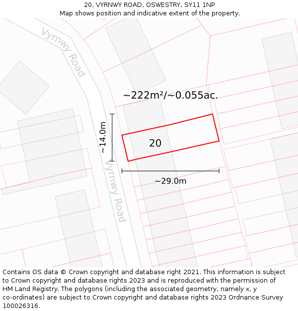 20, VYRNWY ROAD, OSWESTRY, SY11 1NP: Plot and title map