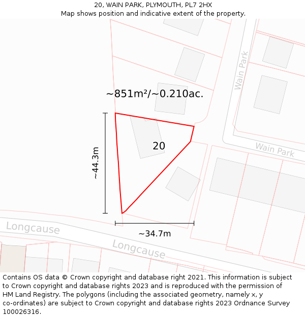 20, WAIN PARK, PLYMOUTH, PL7 2HX: Plot and title map