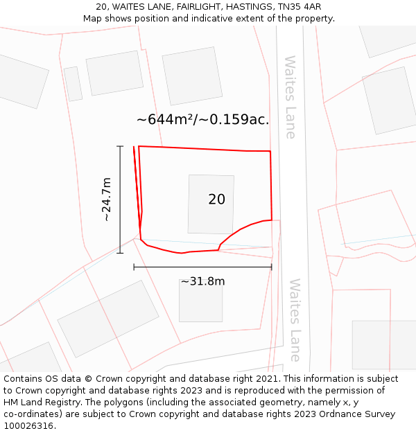 20, WAITES LANE, FAIRLIGHT, HASTINGS, TN35 4AR: Plot and title map