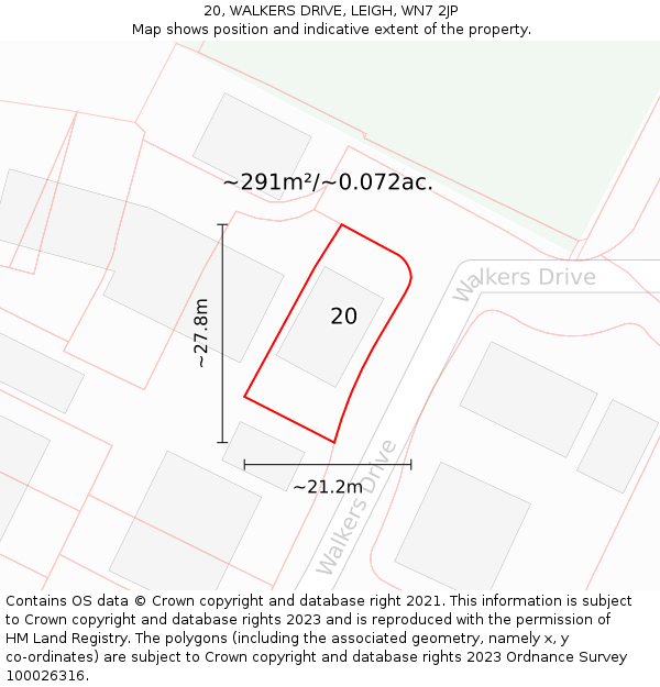 20, WALKERS DRIVE, LEIGH, WN7 2JP: Plot and title map