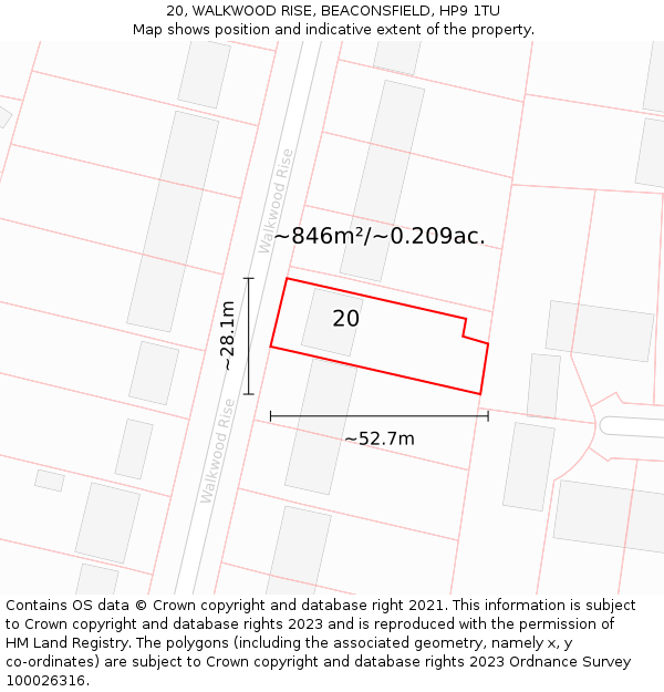 20, WALKWOOD RISE, BEACONSFIELD, HP9 1TU: Plot and title map