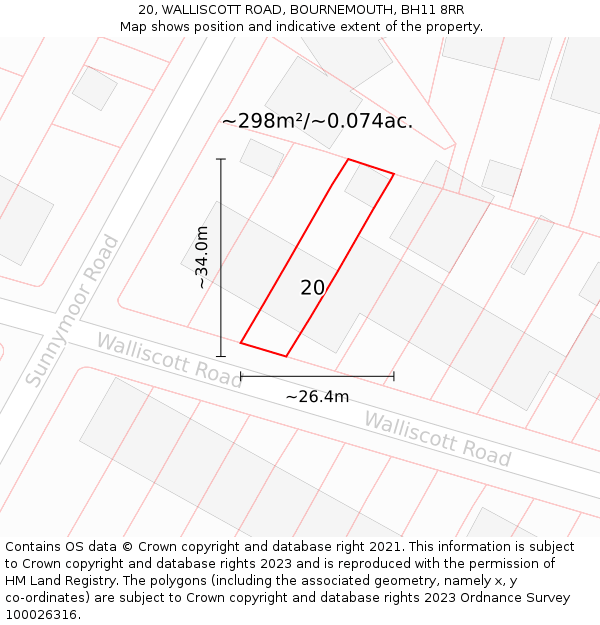 20, WALLISCOTT ROAD, BOURNEMOUTH, BH11 8RR: Plot and title map