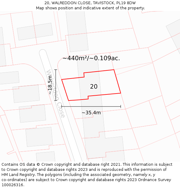 20, WALREDDON CLOSE, TAVISTOCK, PL19 8DW: Plot and title map