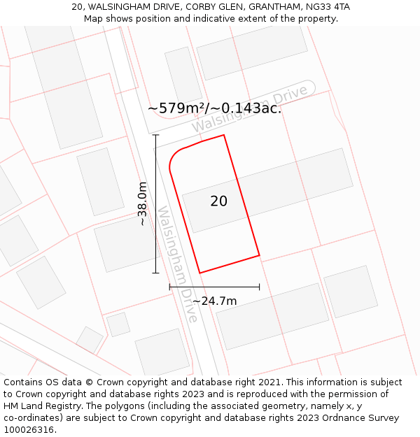 20, WALSINGHAM DRIVE, CORBY GLEN, GRANTHAM, NG33 4TA: Plot and title map