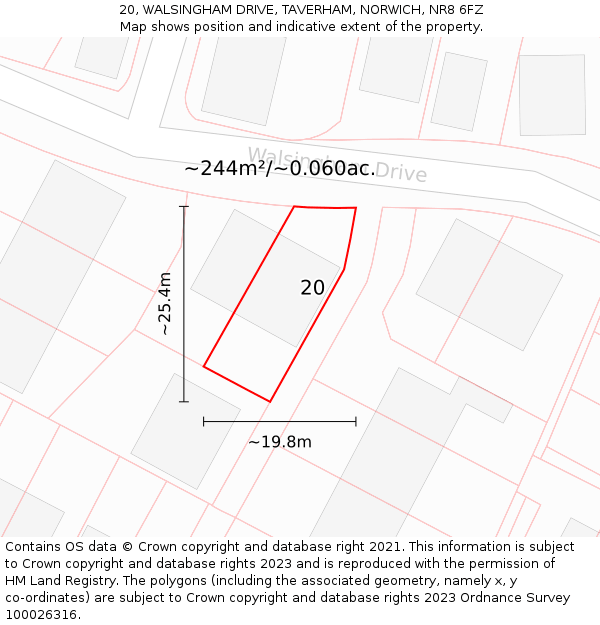 20, WALSINGHAM DRIVE, TAVERHAM, NORWICH, NR8 6FZ: Plot and title map