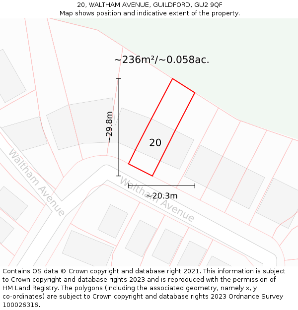 20, WALTHAM AVENUE, GUILDFORD, GU2 9QF: Plot and title map