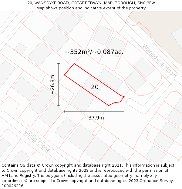 20, WANSDYKE ROAD, GREAT BEDWYN, MARLBOROUGH, SN8 3PW: Plot and title map