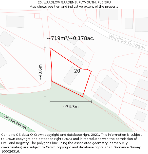 20, WARDLOW GARDENS, PLYMOUTH, PL6 5PU: Plot and title map