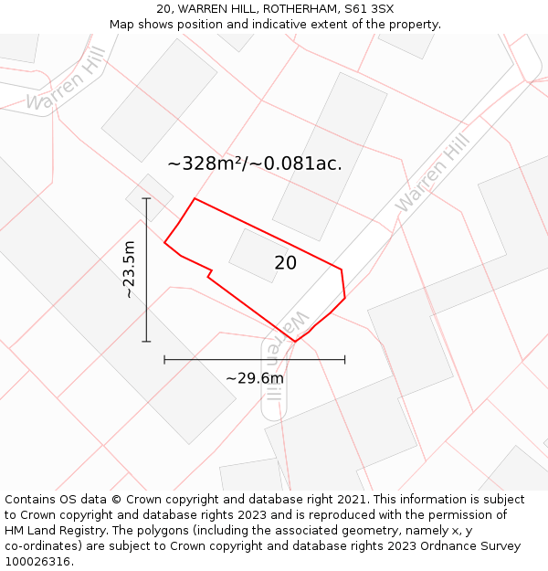 20, WARREN HILL, ROTHERHAM, S61 3SX: Plot and title map