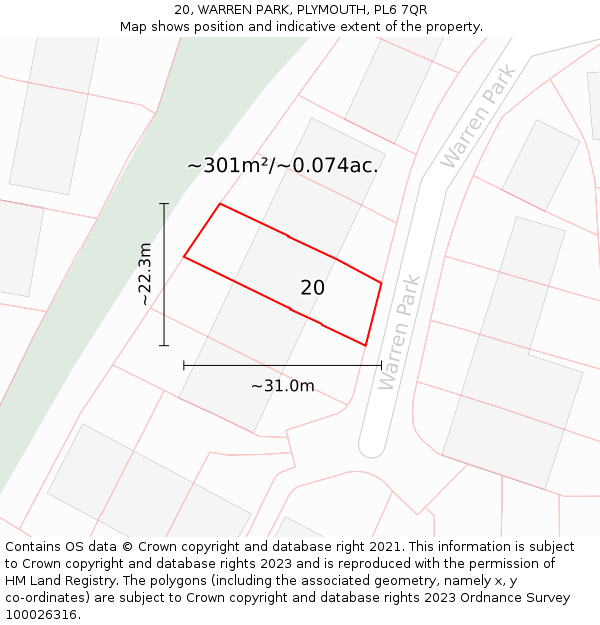 20, WARREN PARK, PLYMOUTH, PL6 7QR: Plot and title map