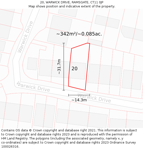 20, WARWICK DRIVE, RAMSGATE, CT11 0JP: Plot and title map