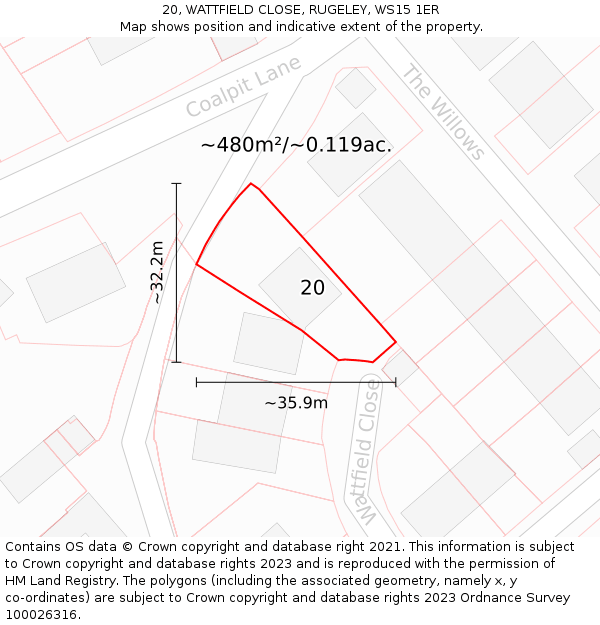 20, WATTFIELD CLOSE, RUGELEY, WS15 1ER: Plot and title map