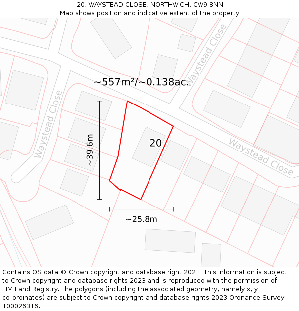 20, WAYSTEAD CLOSE, NORTHWICH, CW9 8NN: Plot and title map