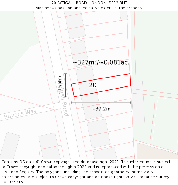 20, WEIGALL ROAD, LONDON, SE12 8HE: Plot and title map