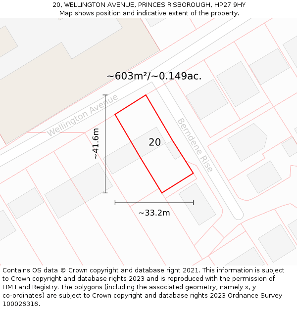 20, WELLINGTON AVENUE, PRINCES RISBOROUGH, HP27 9HY: Plot and title map