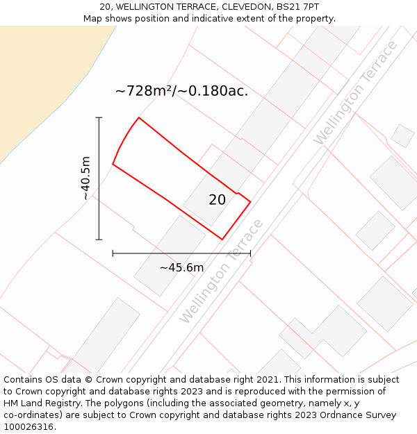 20, WELLINGTON TERRACE, CLEVEDON, BS21 7PT: Plot and title map