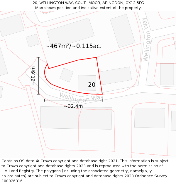 20, WELLINGTON WAY, SOUTHMOOR, ABINGDON, OX13 5FG: Plot and title map