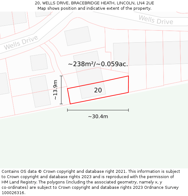 20, WELLS DRIVE, BRACEBRIDGE HEATH, LINCOLN, LN4 2UE: Plot and title map