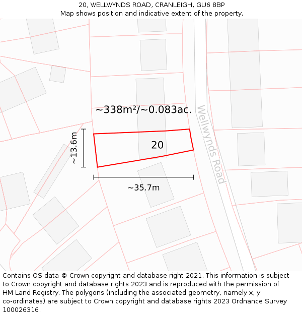 20, WELLWYNDS ROAD, CRANLEIGH, GU6 8BP: Plot and title map
