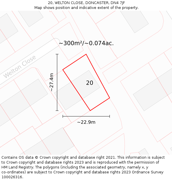 20, WELTON CLOSE, DONCASTER, DN4 7JF: Plot and title map