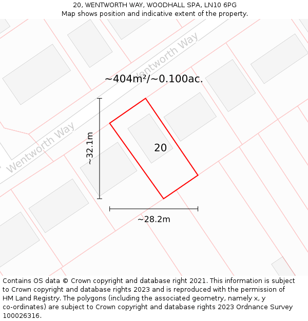 20, WENTWORTH WAY, WOODHALL SPA, LN10 6PG: Plot and title map