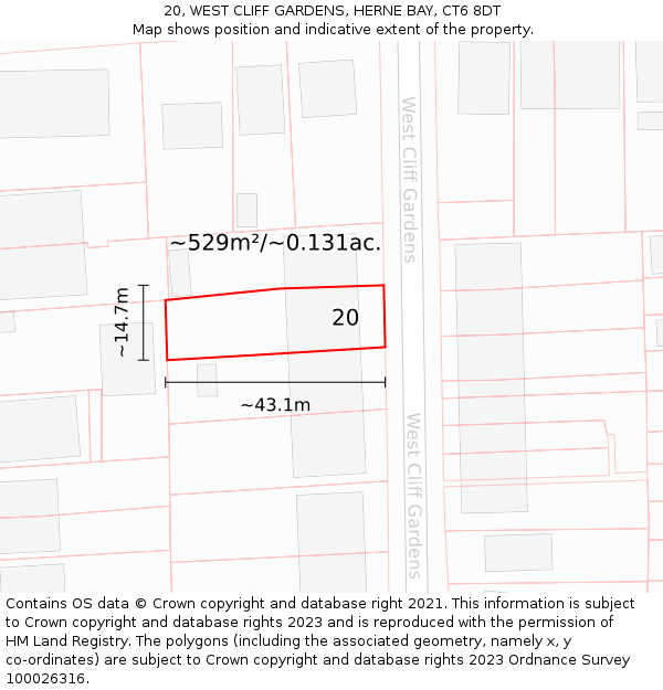 20, WEST CLIFF GARDENS, HERNE BAY, CT6 8DT: Plot and title map