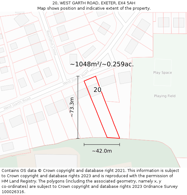 20, WEST GARTH ROAD, EXETER, EX4 5AH: Plot and title map