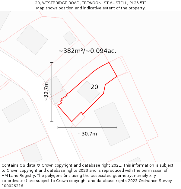 20, WESTBRIDGE ROAD, TREWOON, ST AUSTELL, PL25 5TF: Plot and title map