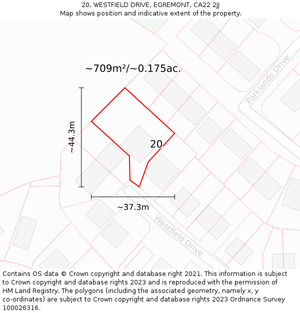 20, WESTFIELD DRIVE, EGREMONT, CA22 2JJ: Plot and title map